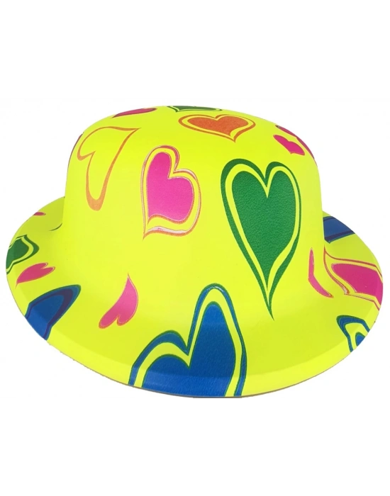 Plastik Neon Desenli UV Işık Parti Şapkası Sarı 1 Adet