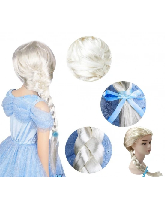 Platin Altın Dore Renk Karlar Ülkesi Elsa Frozen Peruğu Çocuk Boy