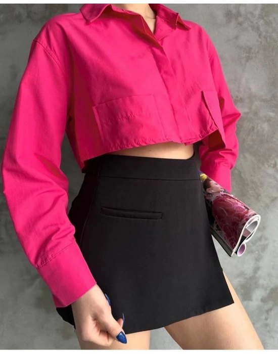 Poplin crop gömlek fuşya s3060