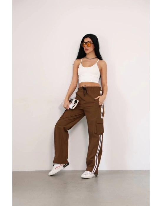 Praşut Kumaş Kargo Çeplı Baggy Esofman - Kahve