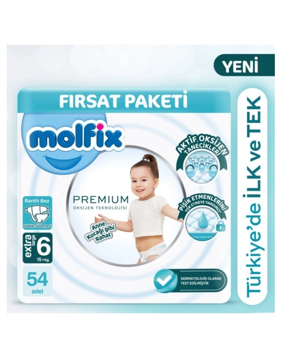 Premium Bebek Bezi Ultra Fırsat Paketi 6 Beden 15+ Kg 54 Adet