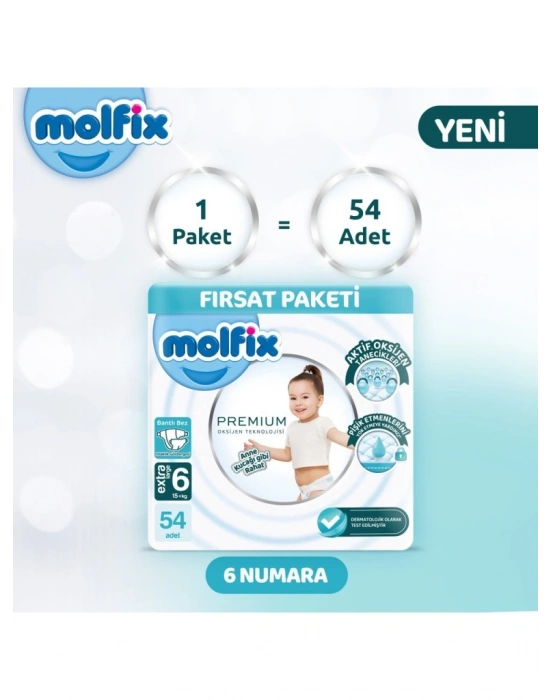 Premium Bebek Bezi Ultra Fırsat Paketi 6 Beden 15+ Kg 54 Adet