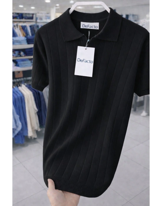 Premium Kalite Yazlık Kısa Kollu Tarz Yeni Model Polyemid Triko Tişört Siyah