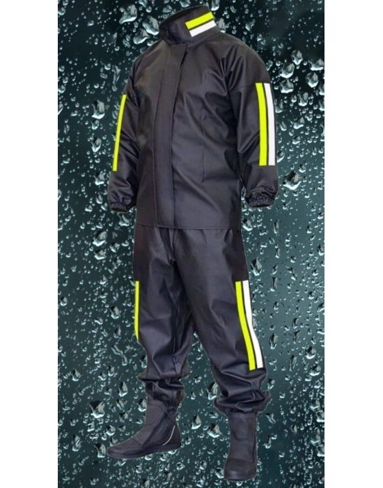 Premium Motorcu Kurye Yağmurluk Takım Su Geçirmez PVC Kumaş Reflektörlü TÜBİTAK Onaylı - Siyah