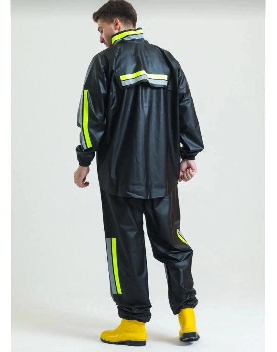 Premium Motorcu Kurye Yağmurluk Takım Su Geçirmez PVC Kumaş Reflektörlü TÜBİTAK Onaylı - Siyah