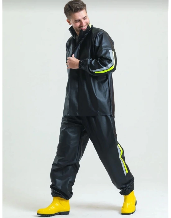 Premium Motorcu Kurye Yağmurluk Takım Su Geçirmez PVC Kumaş Reflektörlü TÜBİTAK Onaylı - Siyah