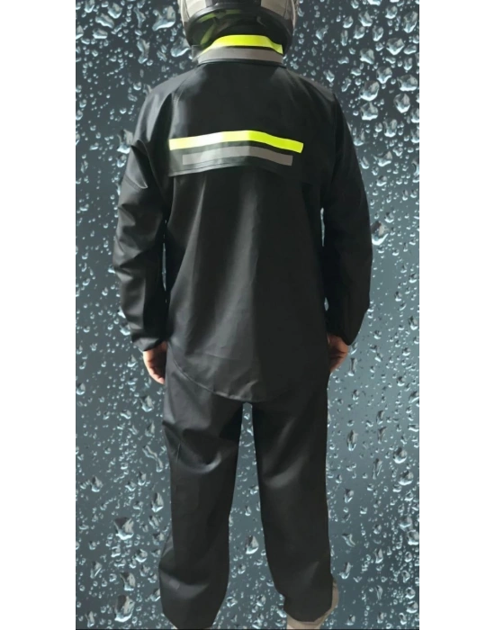 Premium Motorcu Kurye Yağmurluk Takım Su Geçirmez PVC Kumaş Reflektörlü TÜBİTAK Onaylı - Siyah