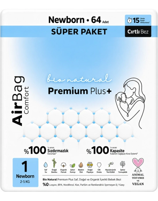 Premium Plus Airbag Comfort Bebek Bezi 1 Beden 64 Adet