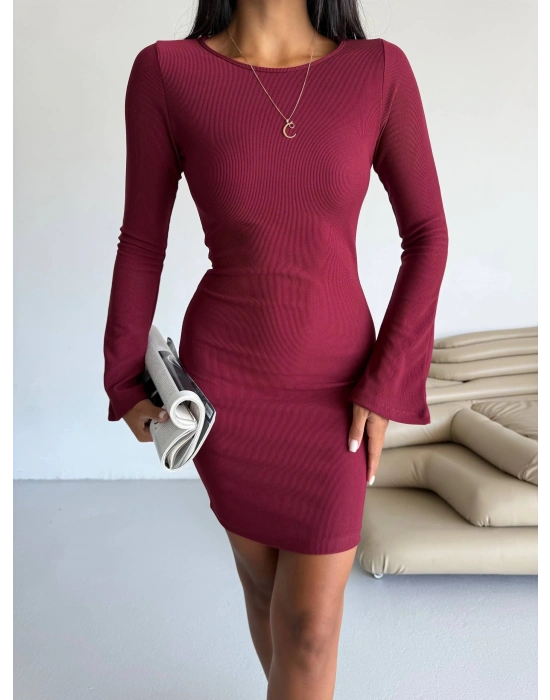 Prenses kol esnek kumaş elbise bordo f2334