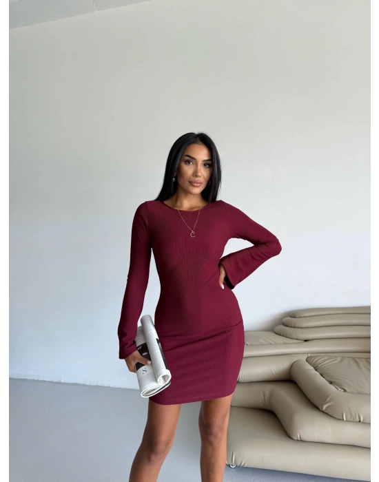 Prenses kol esnek kumaş elbise bordo f2334