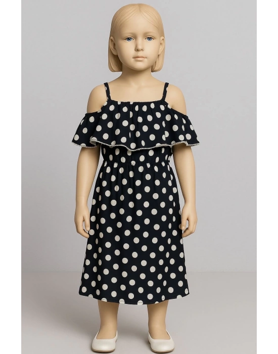 Puantiyeli askılı prenses elbise kız çocuk lacivert