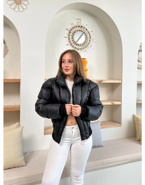 Puffer kısa mont siyah st25534