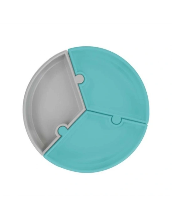  Puzzle Vakum Tabanlı Silikon Tabak Aqua Green / Powder Grey