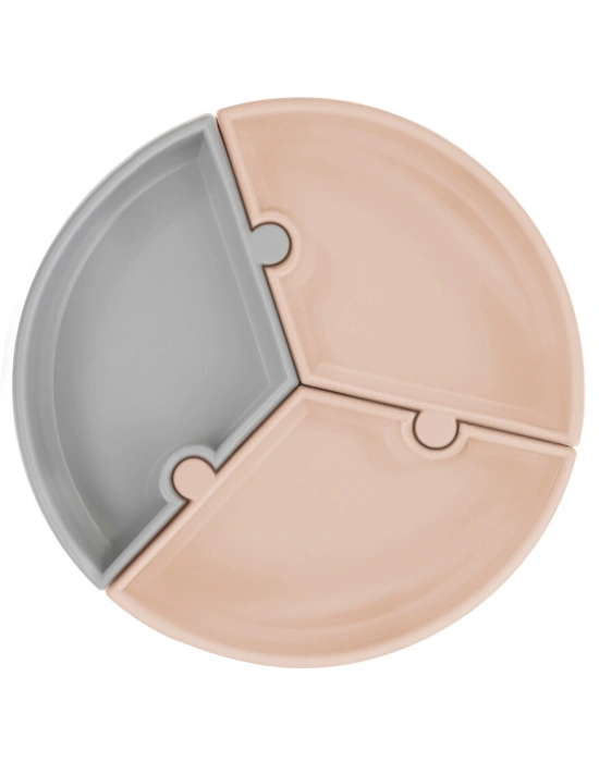 Puzzle Vakum Tabanlı Silikon Tabak Bubble Beige / Powder Grey