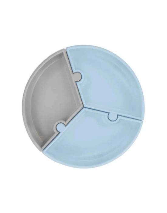 Puzzle Vakum Tabanlı Silikon Tabak Mineral Blue / Powder Grey