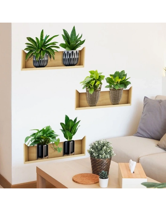 Raflı Bitki Tasarımlı Yapışkanlı Sticker 20*30 cm 3lü Set MC-663