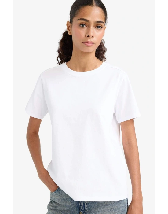 Regular Fit Bisiklet Yaka Basic Düz Premium Kısa Kollu Tişört Beyaz