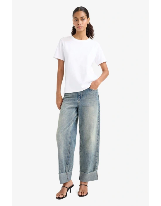 Regular Fit Bisiklet Yaka Basic Düz Premium Kısa Kollu Tişört Beyaz