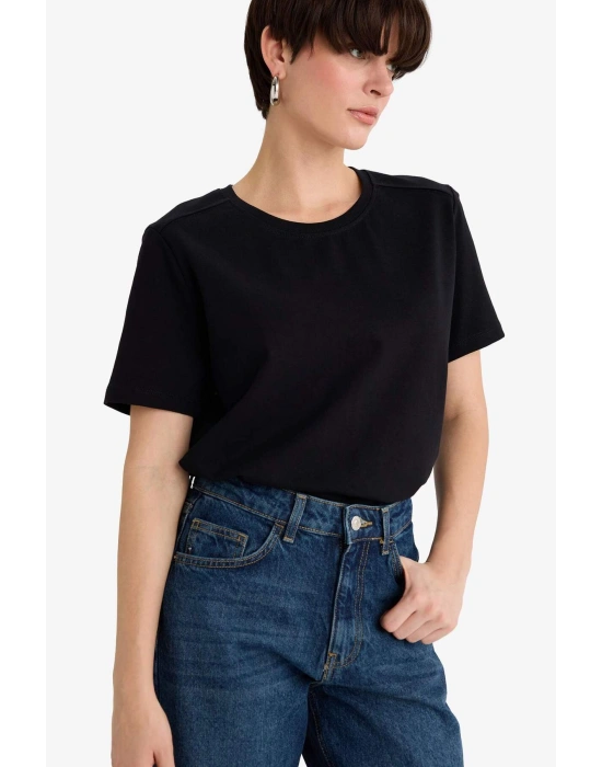 Regular Fit Bisiklet Yaka Basic Düz Premium Kısa Kollu Tişört Siyah