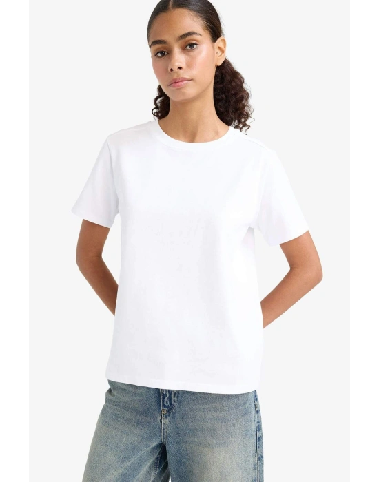 Regular Fit Bisiklet Yaka Basic Düz Premium Kısa Kollu Tişört Beyaz