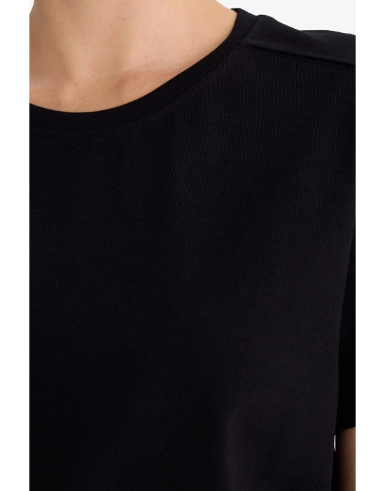 Regular Fit Bisiklet Yaka Basic Düz Premium Kısa Kollu Tişört Siyah