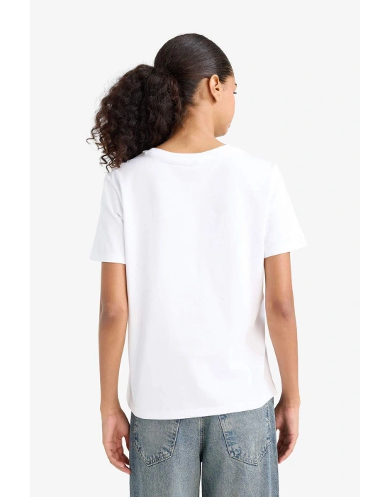 Regular Fit Bisiklet Yaka Basic Düz Premium Kısa Kollu Tişört Beyaz