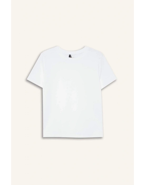 Regular Fit Bisiklet Yaka Basic Düz Premium Kısa Kollu Tişört Beyaz