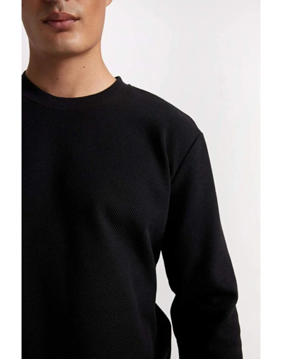 Regular Fit Bisiklet Yaka Jakarlı Sweatshirt