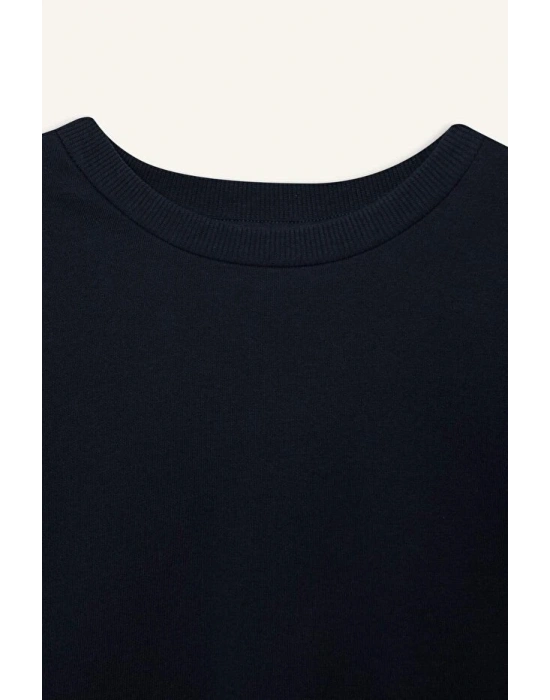 Regular Fit Bisiklet Yaka Kalın Basic Düz Sweatshirt