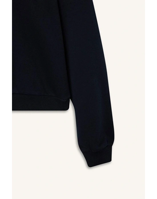 Regular Fit Bisiklet Yaka Kalın Basic Düz Sweatshirt