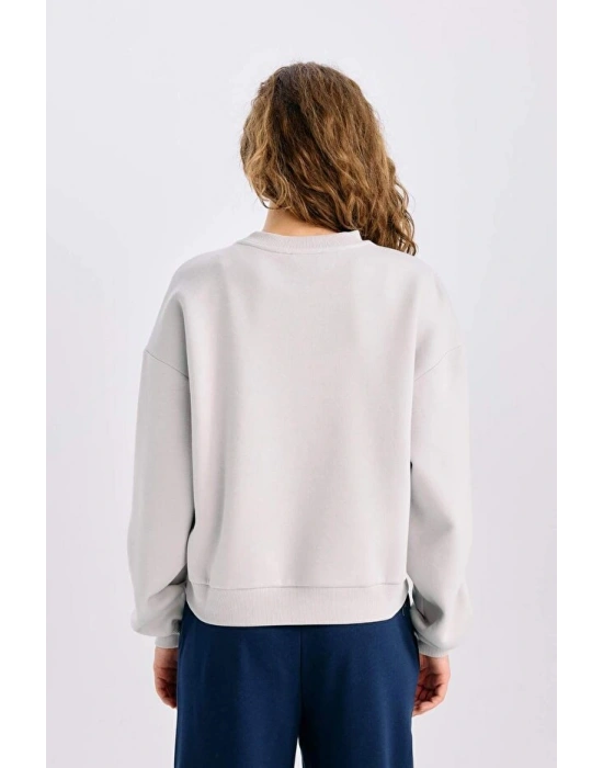 Regular Fit Bisiklet Yaka Kalın Basic Düz Sweatshirt