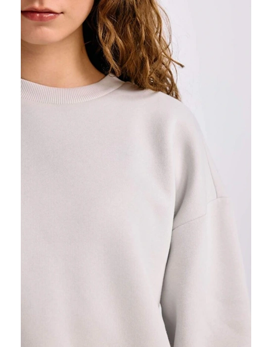 Regular Fit Bisiklet Yaka Kalın Basic Düz Sweatshirt