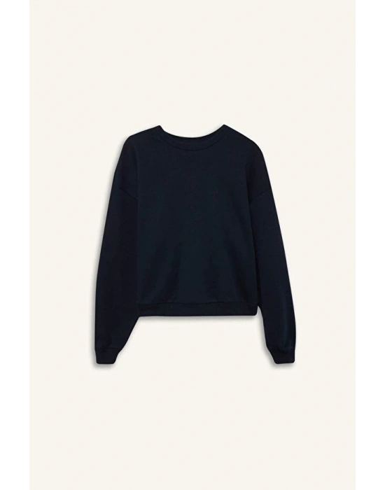 Regular Fit Bisiklet Yaka Kalın Basic Düz Sweatshirt