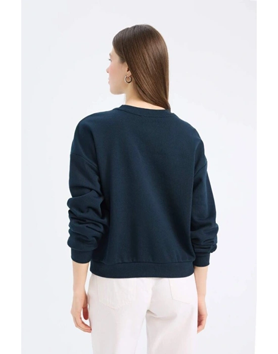 Regular Fit Bisiklet Yaka Kalın Basic Düz Sweatshirt