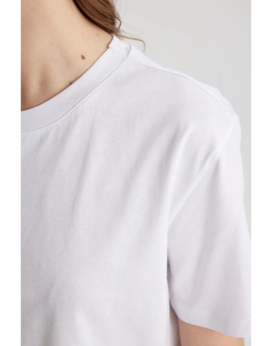 Regular Fit Bisiklet Yaka Penye Basic Kısa Kollu Tişört Beyaz