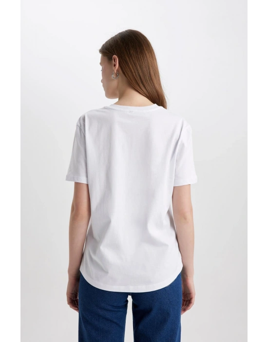 Regular Fit Bisiklet Yaka Penye Basic Kısa Kollu Tişört Beyaz