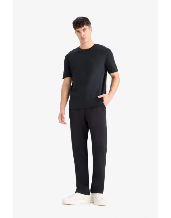 Regular Fit Eşofman Altı İçi Polarlı Basic Düz Cepli Beli Bağcıklı Düz Paça Siyah