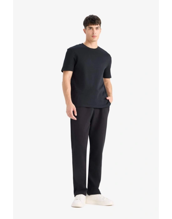 Regular Fit Eşofman Altı İçi Polarlı Basic Düz Cepli Beli Bağcıklı Düz Paça Siyah