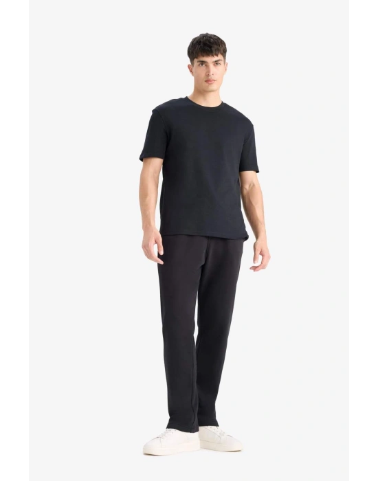Regular Fit Eşofman Altı İçi Polarlı Basic Düz Cepli Beli Bağcıklı Düz Paça Siyah