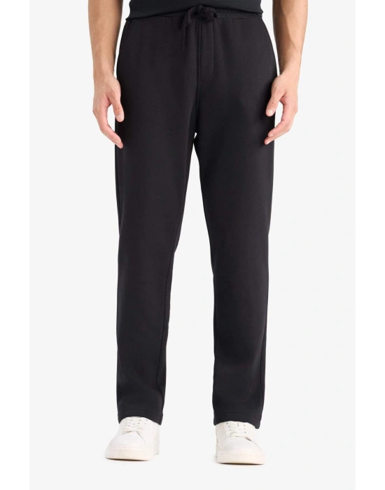 Regular Fit Eşofman Altı İçi Polarlı Basic Düz Cepli Beli Bağcıklı Düz Paça Siyah