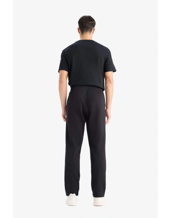 Regular Fit Eşofman Altı İçi Polarlı Basic Düz Cepli Beli Bağcıklı Düz Paça Siyah