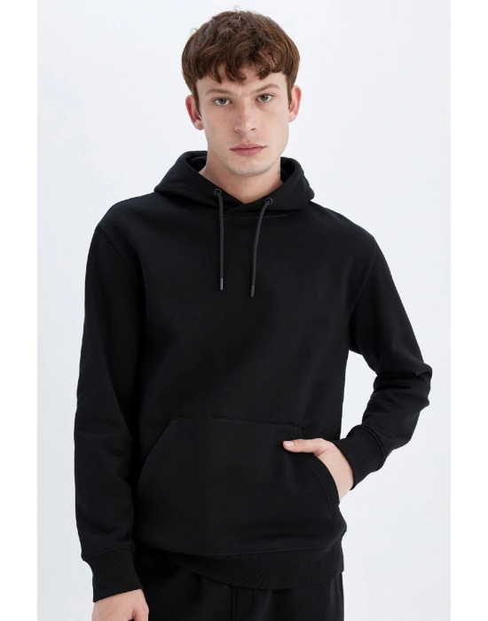 Regular Fit Kapüşonlu Kanguru Cepli Içi Yumuşak Tüylü Basic Düz Sweatshirt X8283az24au