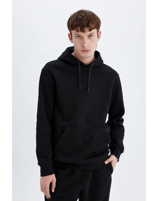 Regular Fit Kapüşonlu Kanguru Cepli Içi Yumuşak Tüylü Basic Düz Sweatshirt X8283az24au