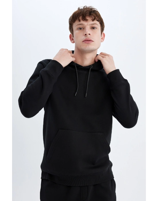 Regular Fit Kapüşonlu Kanguru Cepli Içi Yumuşak Tüylü Basic Düz Sweatshirt X8283az24au