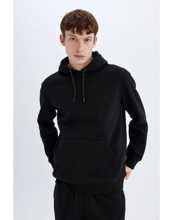 Regular Fit Kapüşonlu Kanguru Cepli Içi Yumuşak Tüylü Basic Düz Sweatshirt X8283az24au