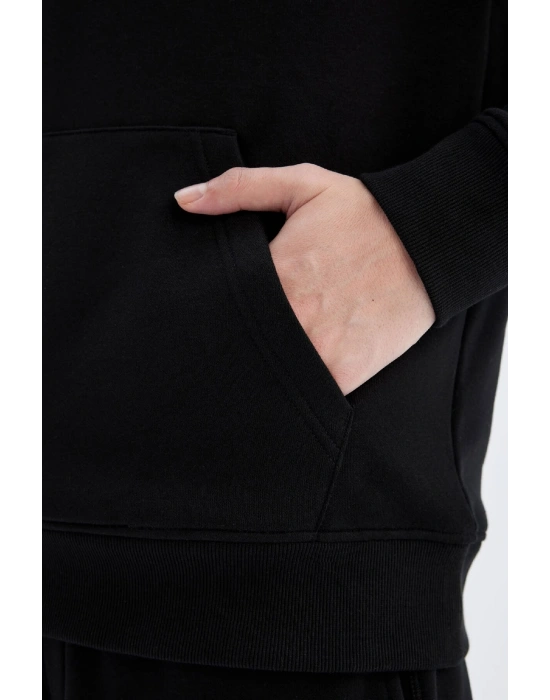 Regular Fit Kapüşonlu Kanguru Cepli Içi Yumuşak Tüylü Basic Düz Sweatshirt X8283az24au