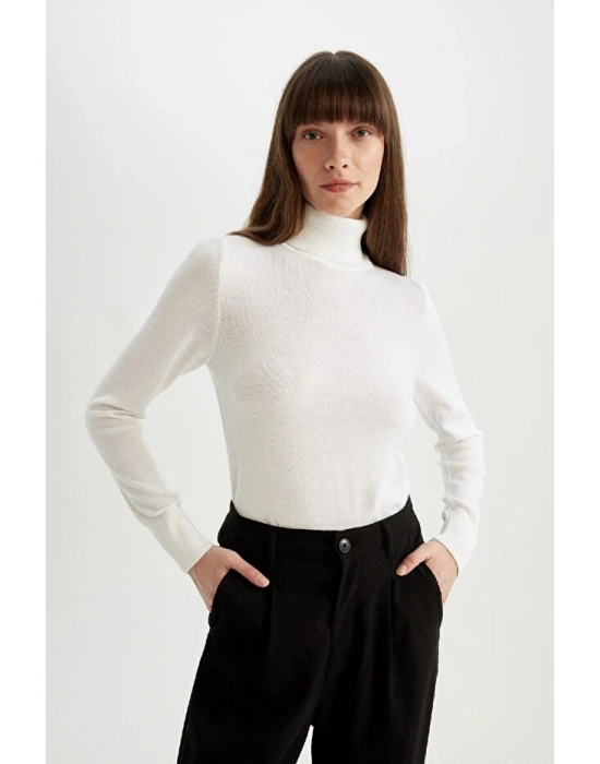 Regular Fit Yumuşak Dokulu Balıkçı Yaka Basic Düz Triko Kazak