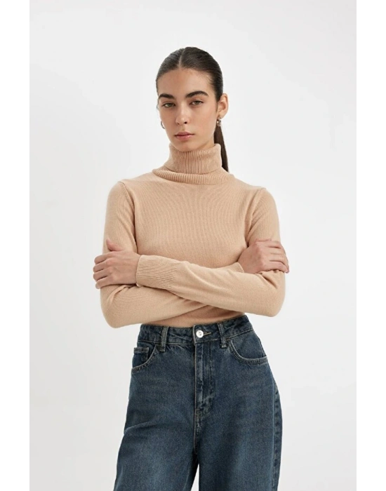 Regular Fit Yumuşak Dokulu Balıkçı Yaka Basic Düz Triko Kazak