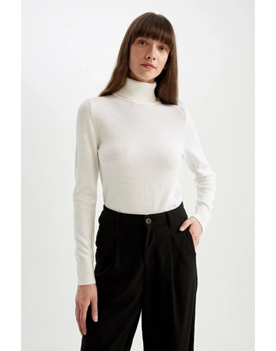 Regular Fit Yumuşak Dokulu Balıkçı Yaka Basic Düz Triko Kazak