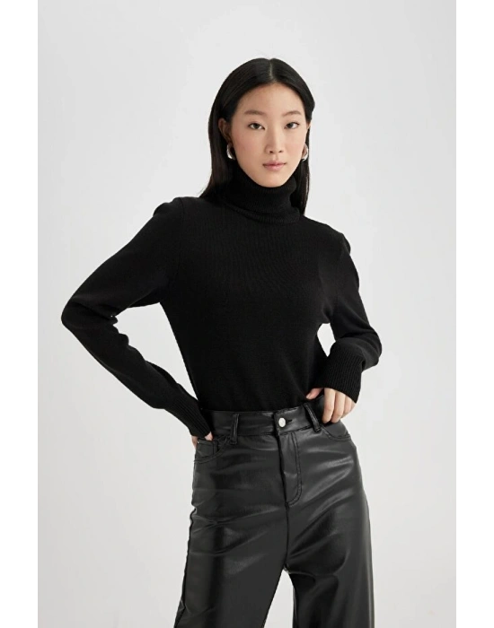 Regular Fit Yumuşak Dokulu Balıkçı Yaka Basic Düz Triko Kazak